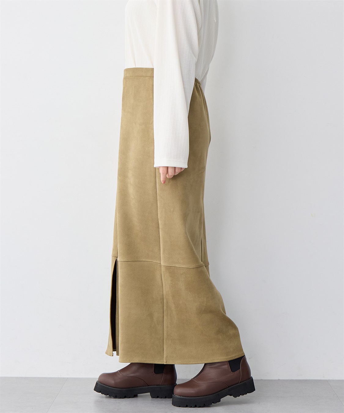 Life Style by cross marche 【anyfee/大きいサイズ】スリット入スエードナロースカート_sub_23