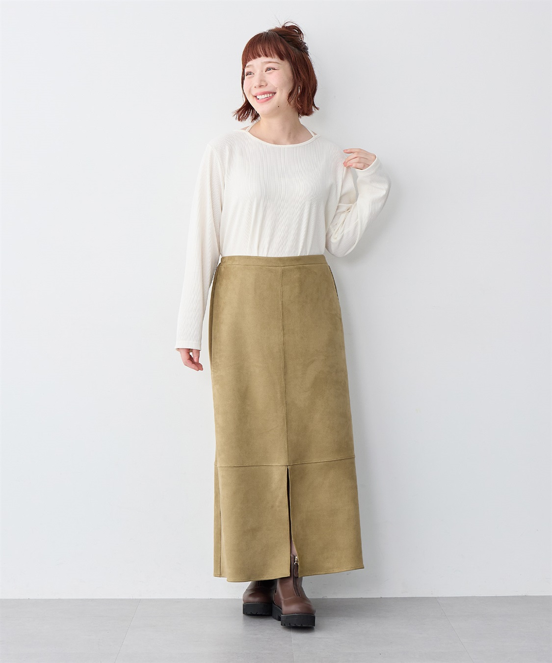 Life Style by cross marche 【anyfee/大きいサイズ】スリット入スエードナロースカート_sub_28