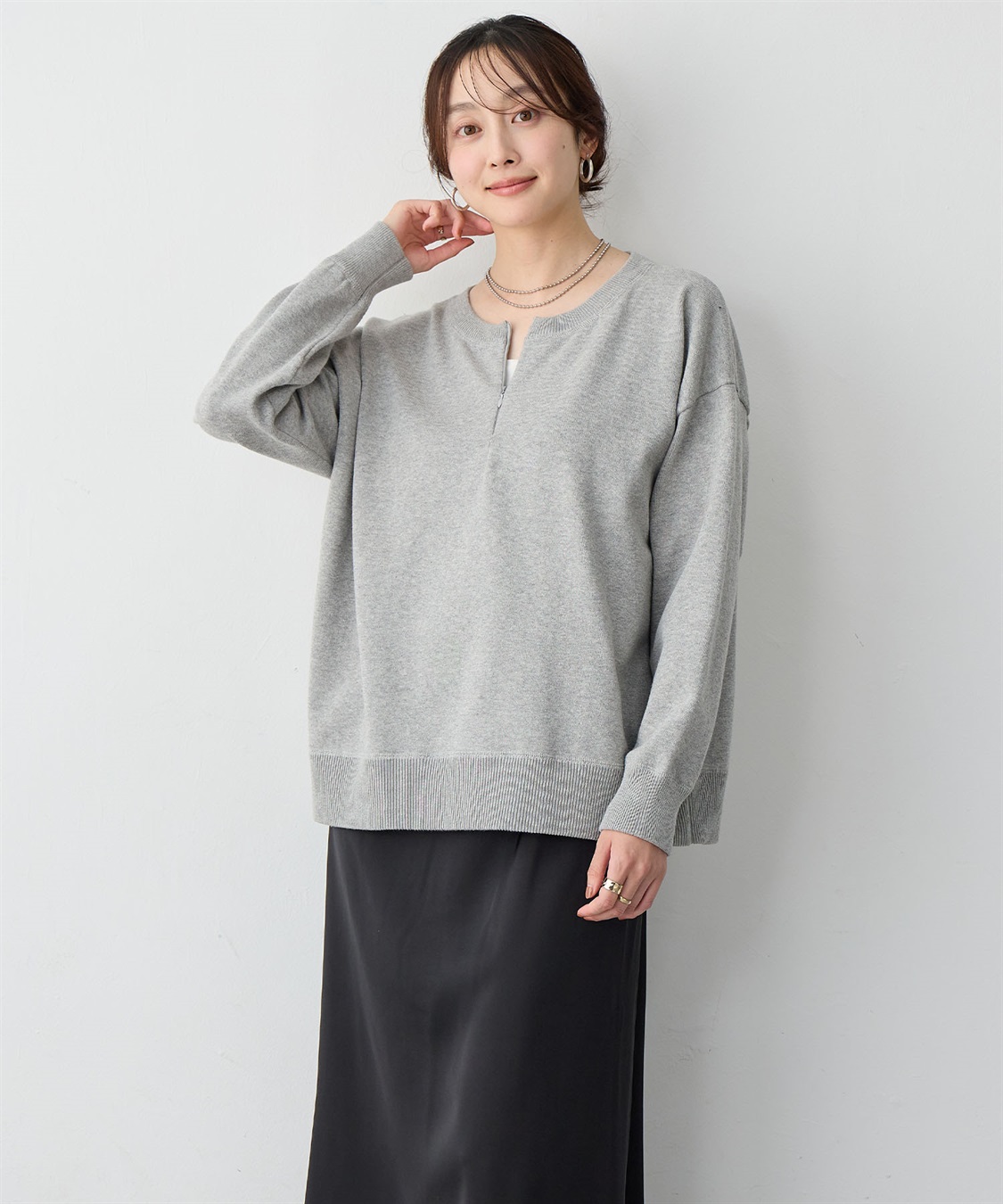 anyfee 【anyfee/大きいサイズ】ハーフジップスウェットライクニット_sub_1
