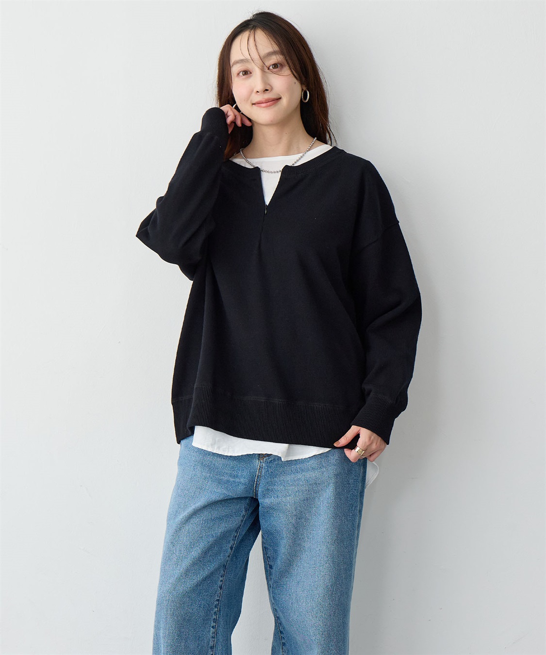 anyfee 【anyfee/大きいサイズ】ハーフジップスウェットライクニット_sub_2