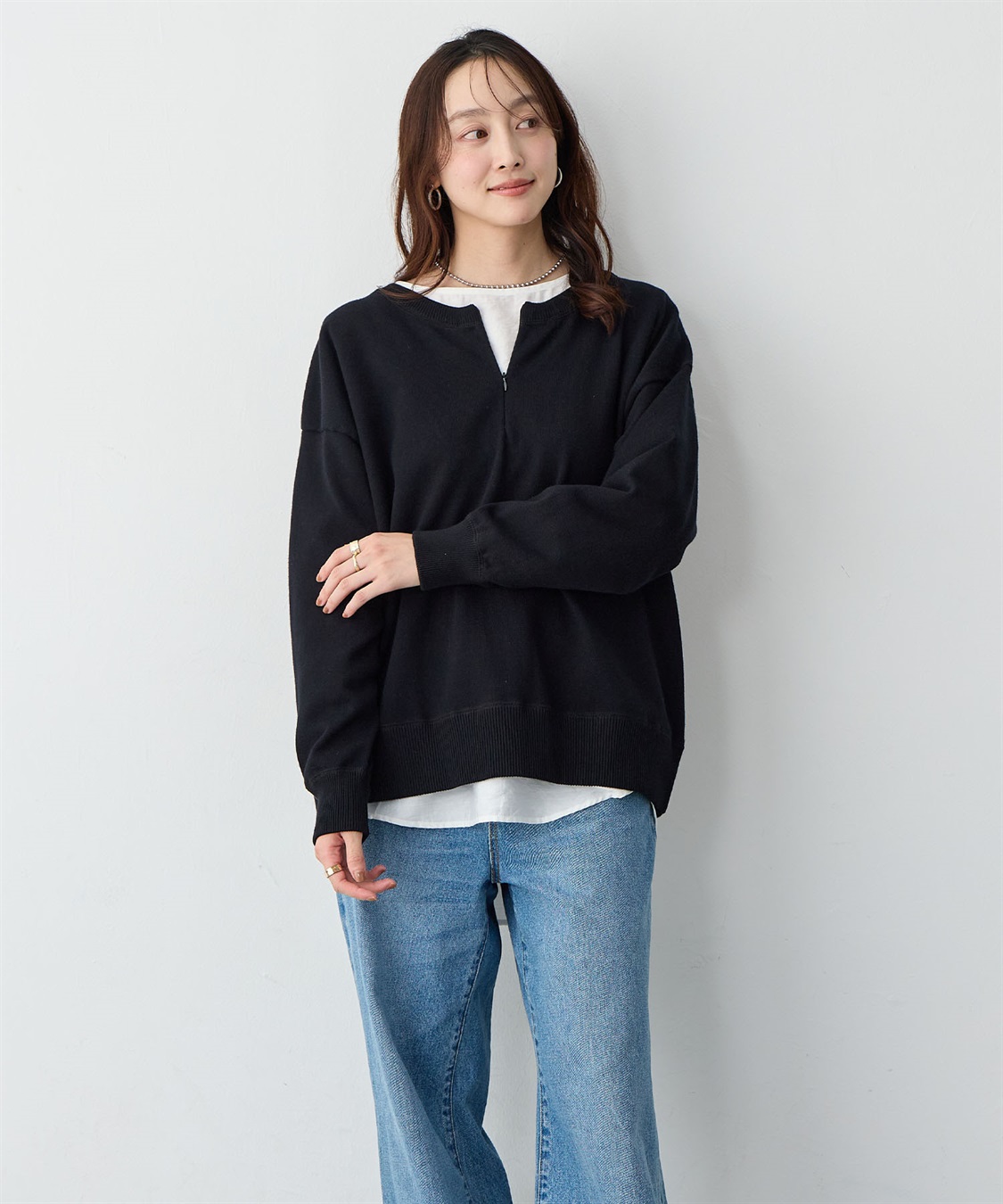 anyfee 【anyfee/大きいサイズ】ハーフジップスウェットライクニット_sub_3