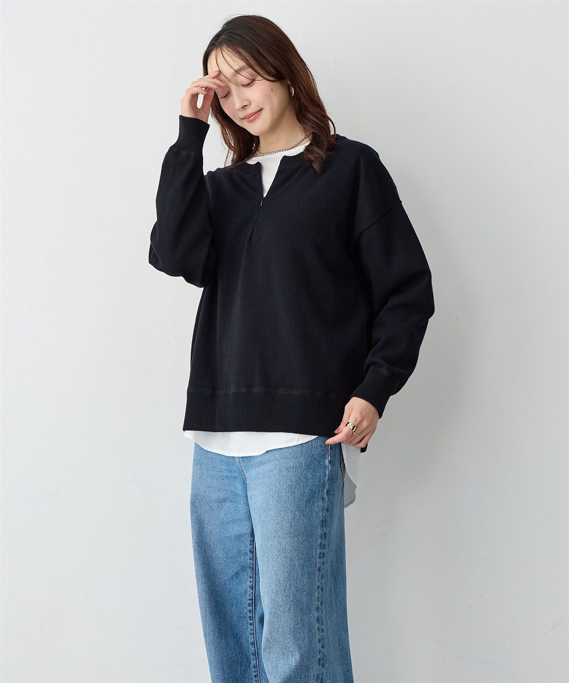 anyfee 【anyfee/大きいサイズ】ハーフジップスウェットライクニット_sub_4