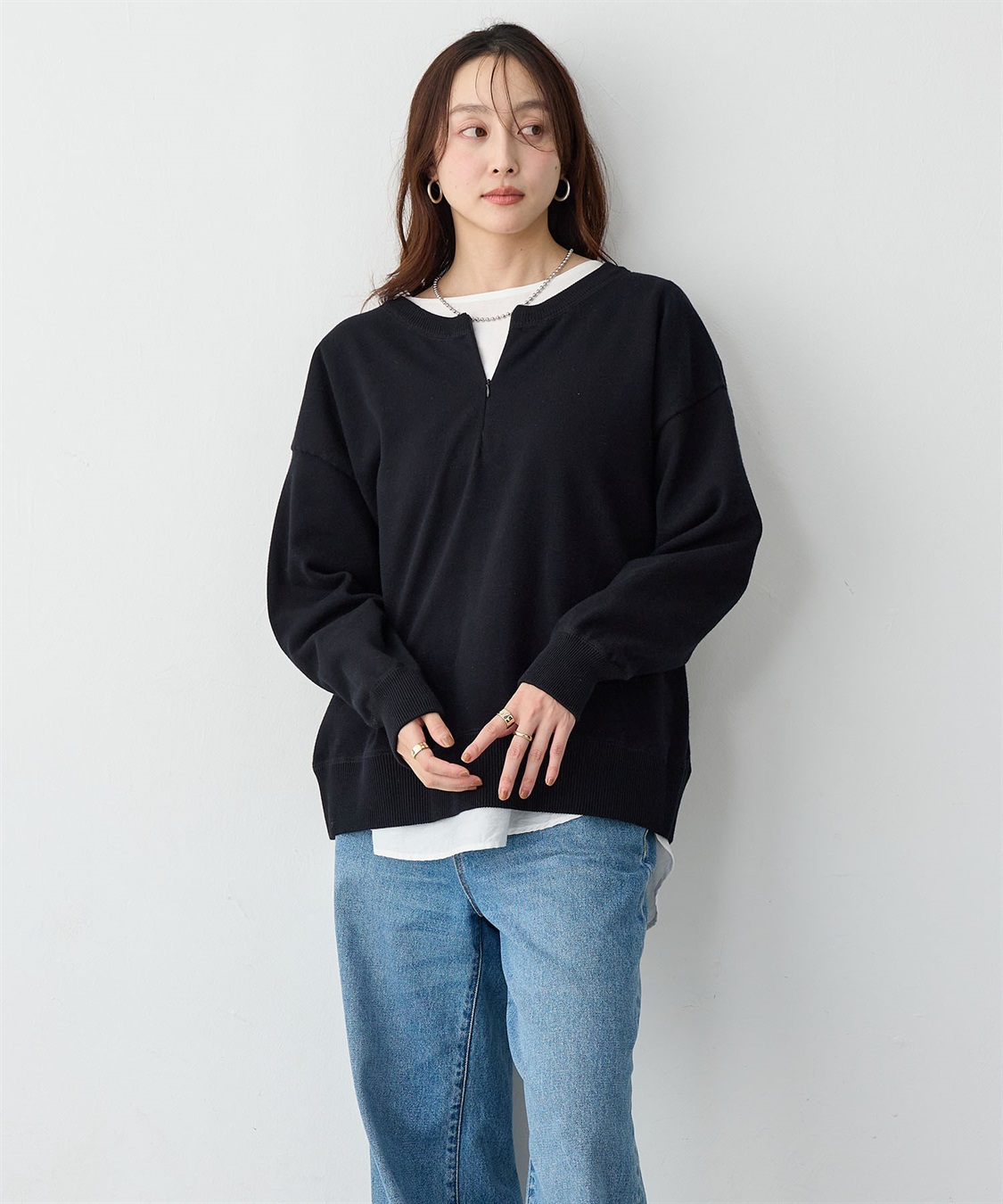 anyfee 【anyfee/大きいサイズ】ハーフジップスウェットライクニット_sub_9