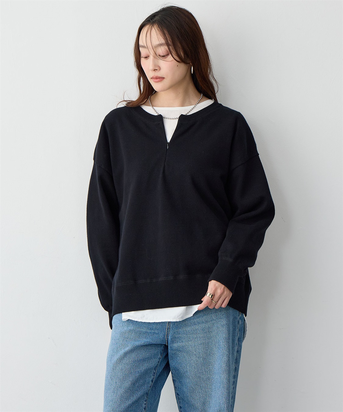 anyfee 【anyfee/大きいサイズ】ハーフジップスウェットライクニット_sub_10
