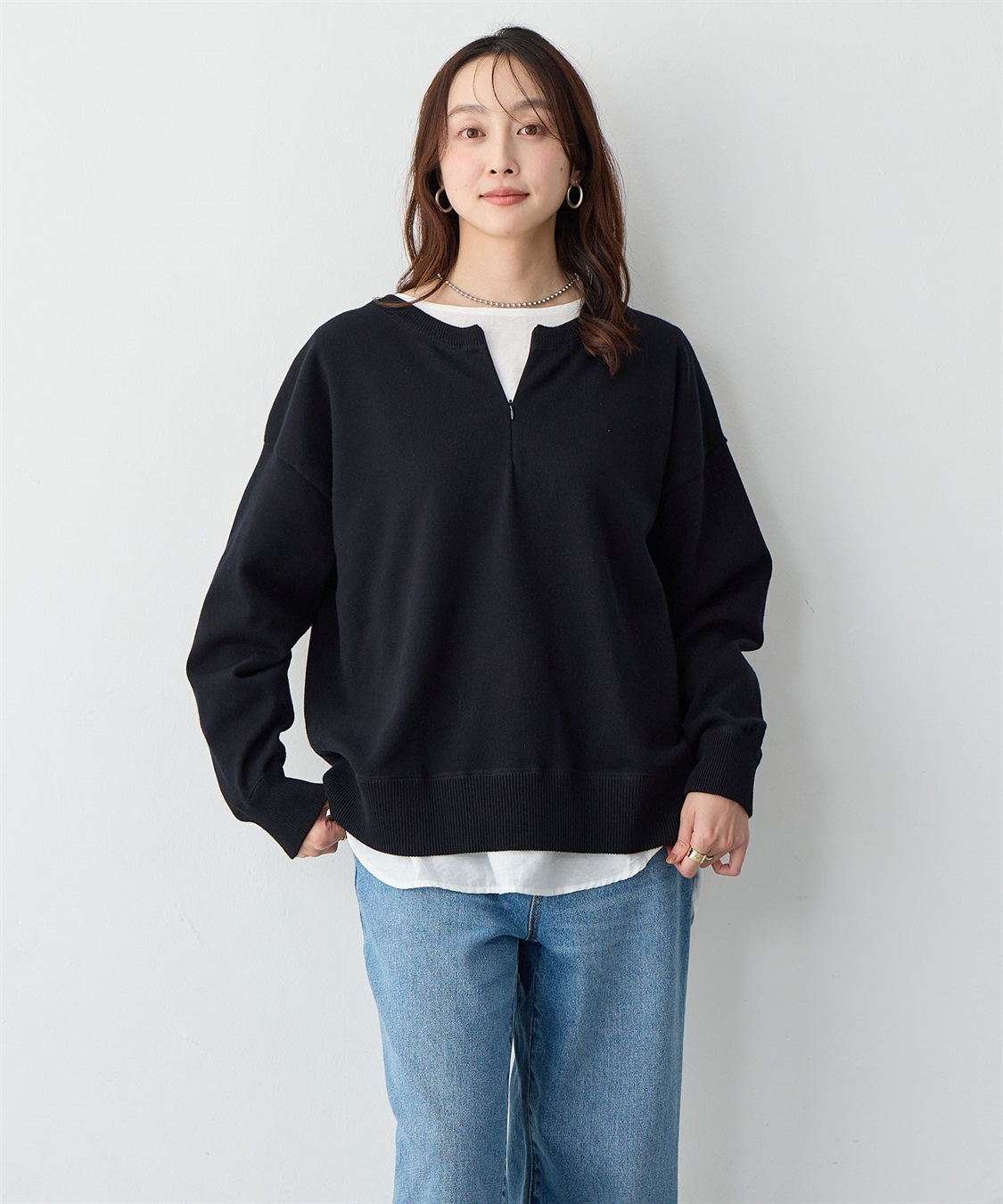anyfee 【anyfee/大きいサイズ】ハーフジップスウェットライクニット_sub_12