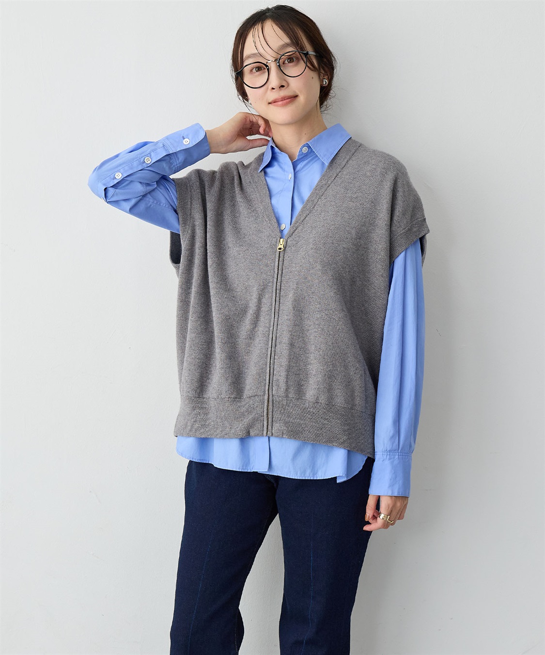 anyfee 【anyfee/大きいサイズ】深VネックZIPノースリニットブルゾン/ベスト_sub_1