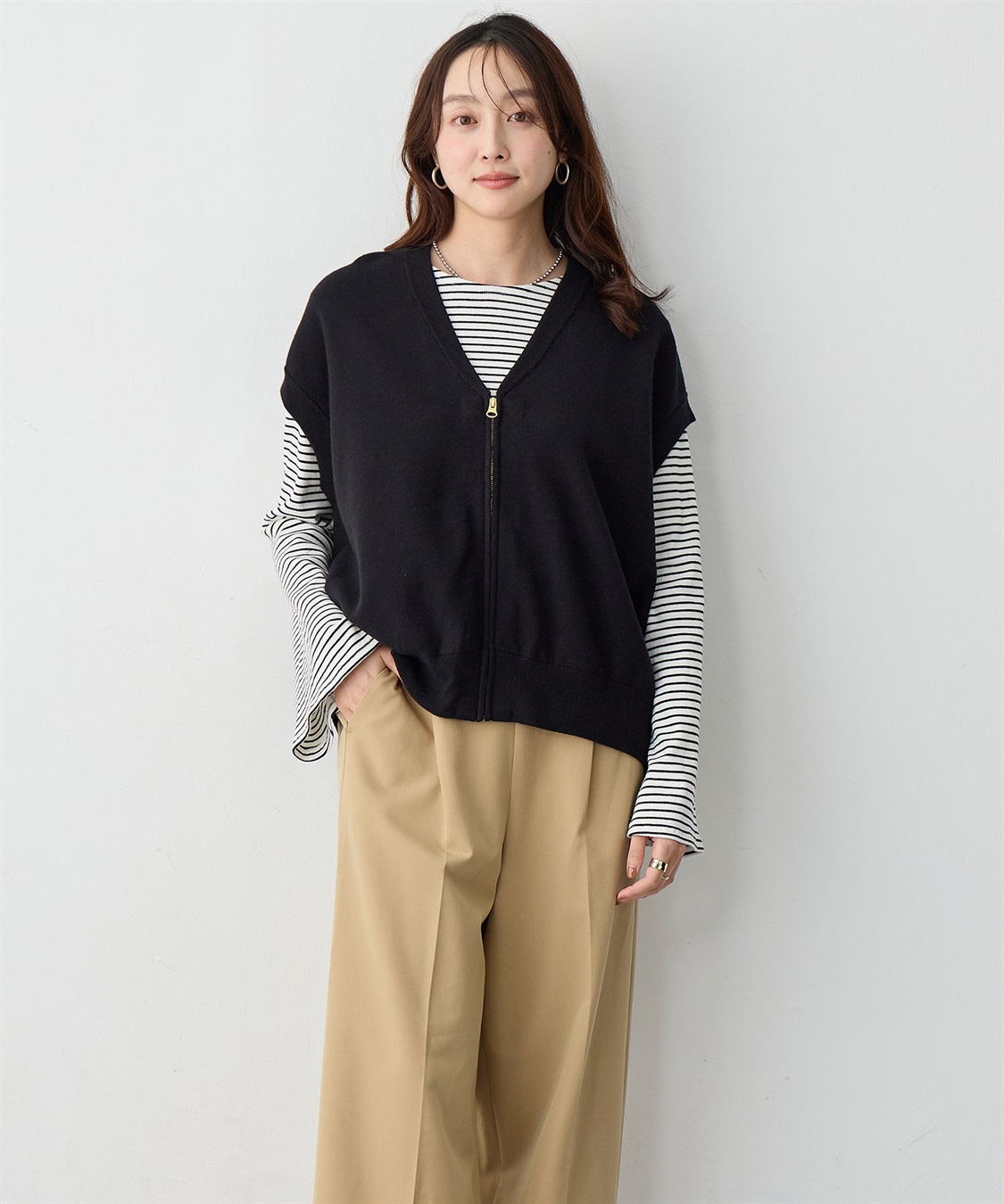 anyfee 【anyfee/大きいサイズ】深VネックZIPノースリニットブルゾン/ベスト_sub_2