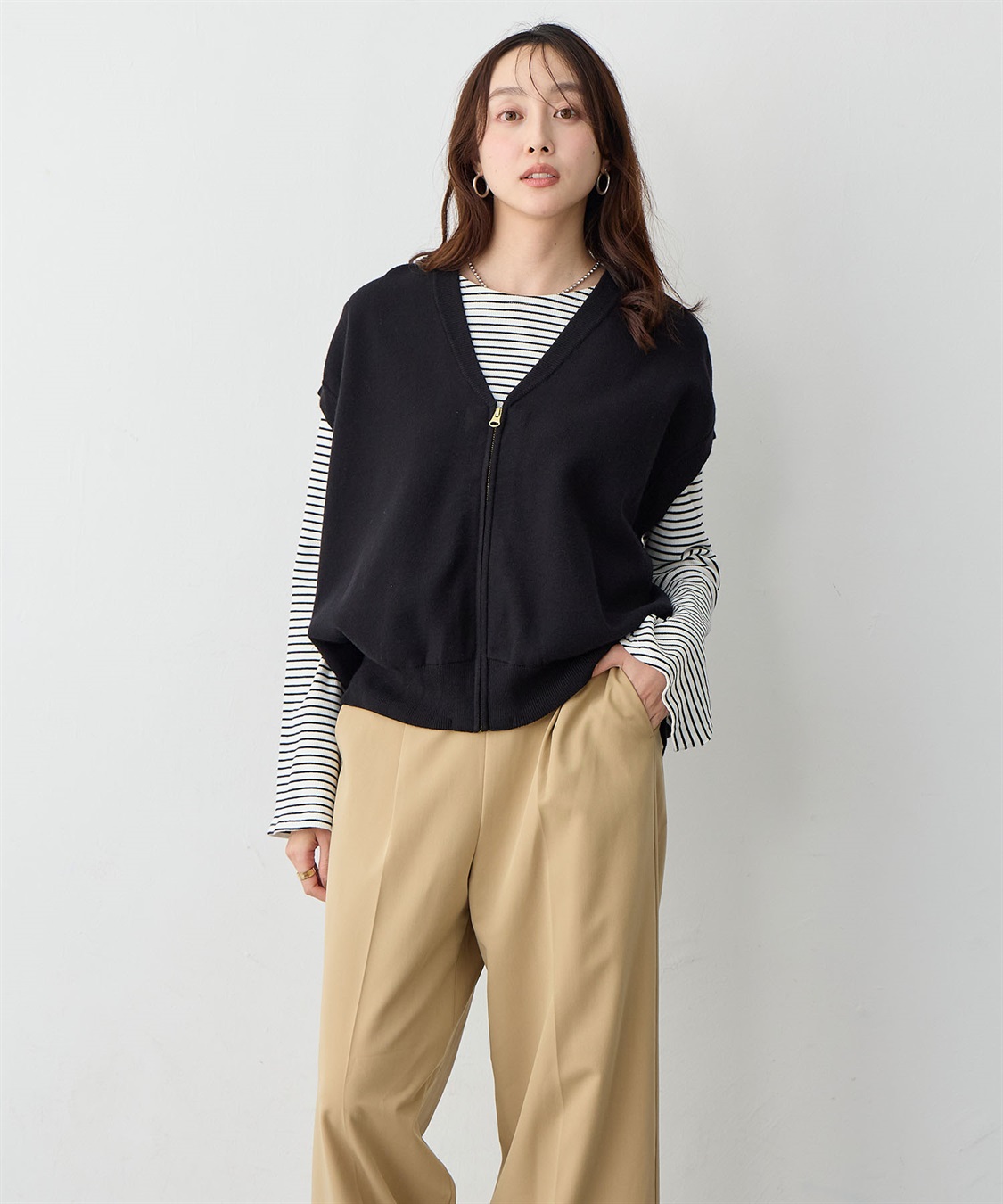 anyfee 【anyfee/大きいサイズ】深VネックZIPノースリニットブルゾン/ベスト_sub_3