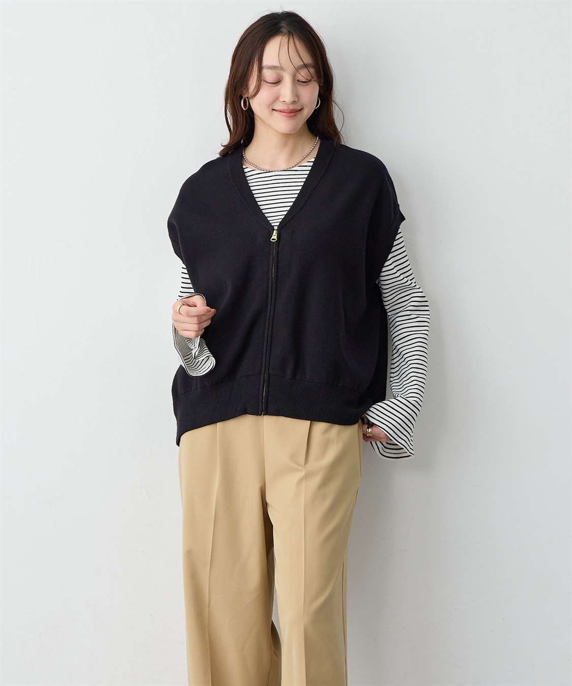anyfee 【anyfee/大きいサイズ】深VネックZIPノースリニットブルゾン/ベスト_sub_4