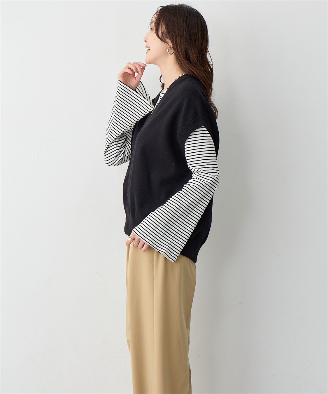 anyfee 【anyfee/大きいサイズ】深VネックZIPノースリニットブルゾン/ベスト_sub_5