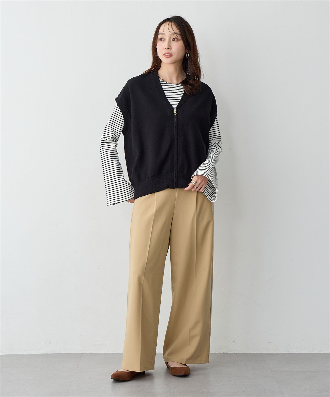 anyfee 【anyfee/大きいサイズ】深VネックZIPノースリニットブルゾン/ベスト_sub_8