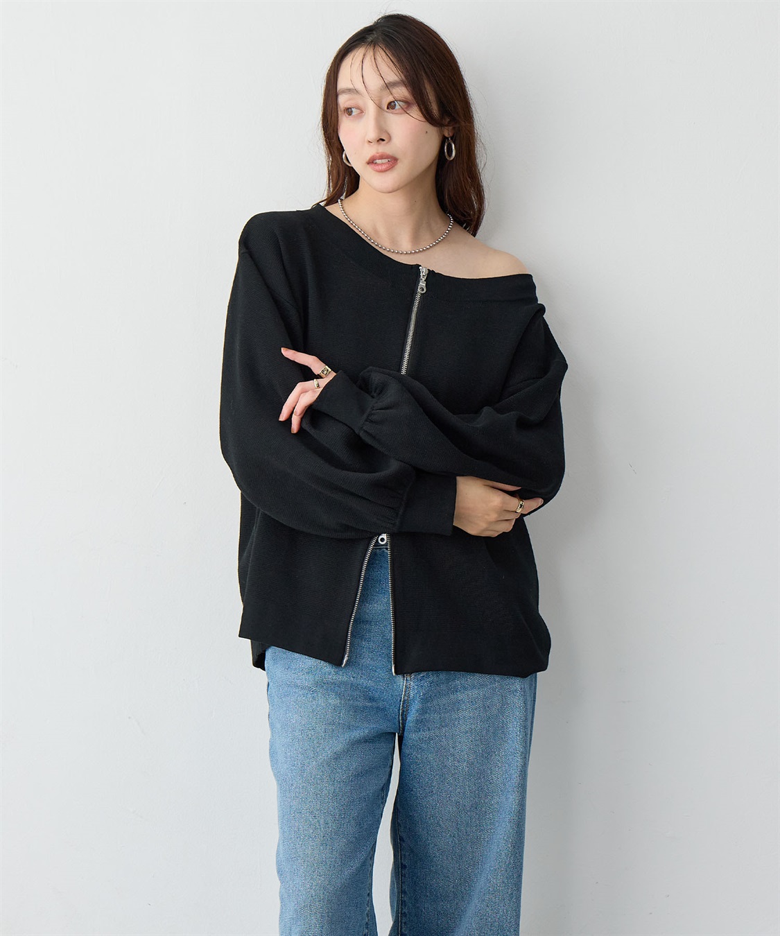 Life Style by cross marche 【anyfee/大きいサイズ】2Wayダブルジップボートネックカーディガン_sub_1