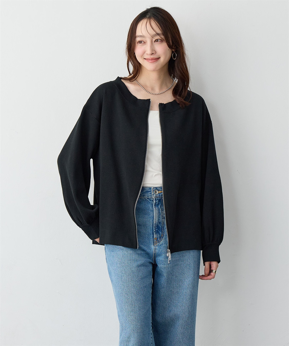 Life Style by cross marche 【anyfee/大きいサイズ】2Wayダブルジップボートネックカーディガン_sub_2