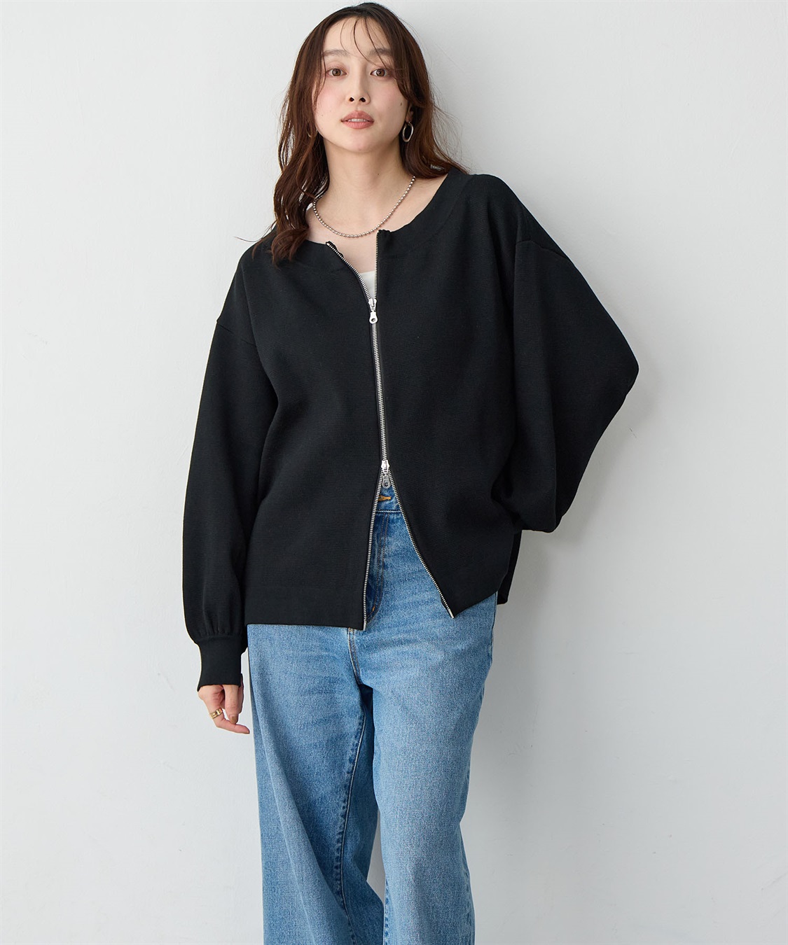 Life Style by cross marche 【anyfee/大きいサイズ】2Wayダブルジップボートネックカーディガン_sub_3