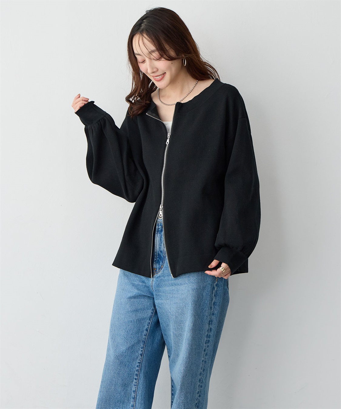 Life Style by cross marche 【anyfee/大きいサイズ】2Wayダブルジップボートネックカーディガン_sub_4