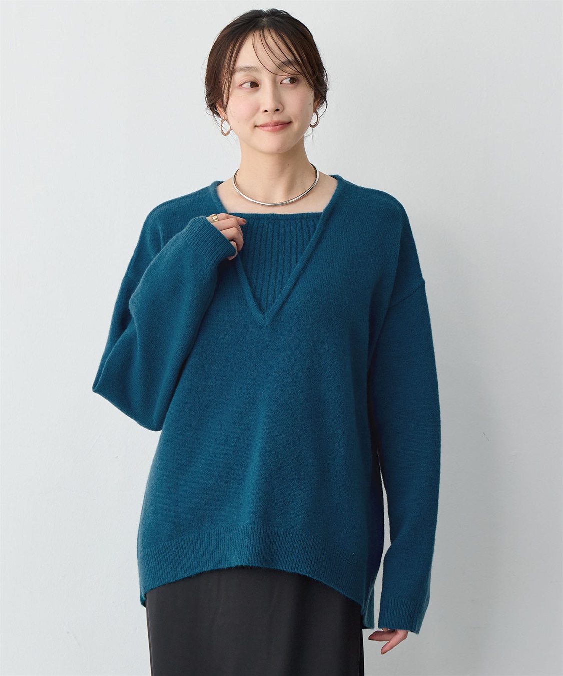 新品未使用 deres 18th collection ブラウン　セーター anyfee/大きいサイズ】レイヤード風ニットプルオーバー anyfee