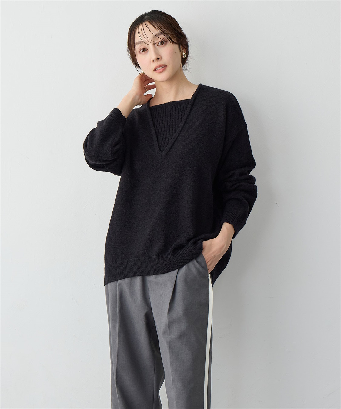 anyfee 【anyfee/大きいサイズ】レイヤード風ニットプルオーバー_sub_2