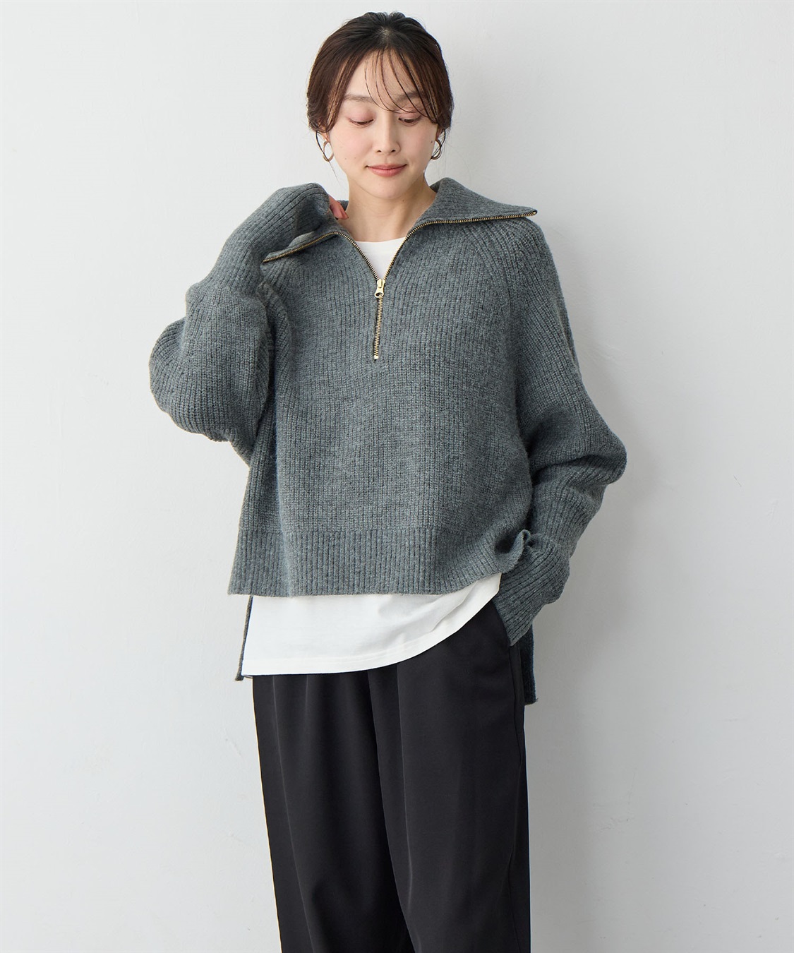 anyfee/大きいサイズ】ハーフジップニットプルオーバー anyfee