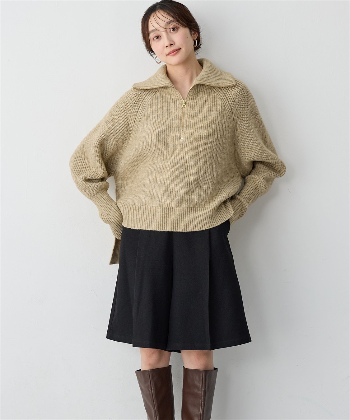 anyfee 【anyfee/大きいサイズ】ハーフジップニットプルオーバー_sub_2