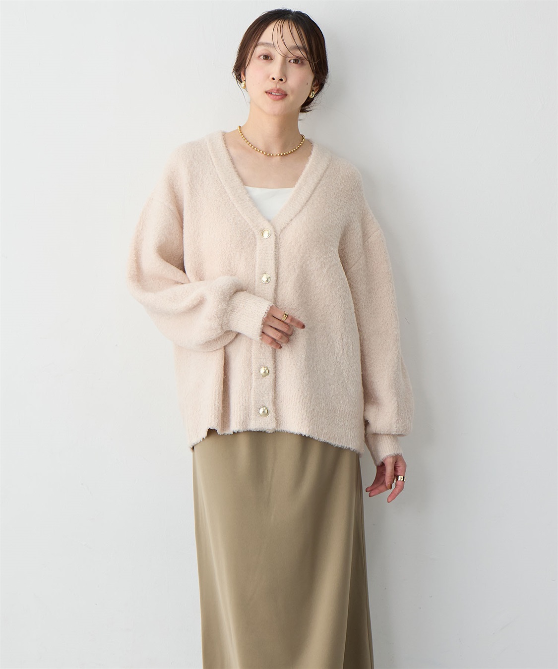 Life Style by cross marche 【anyfee/大きいサイズ】金ボタンブークレニットカーディガン_sub_2