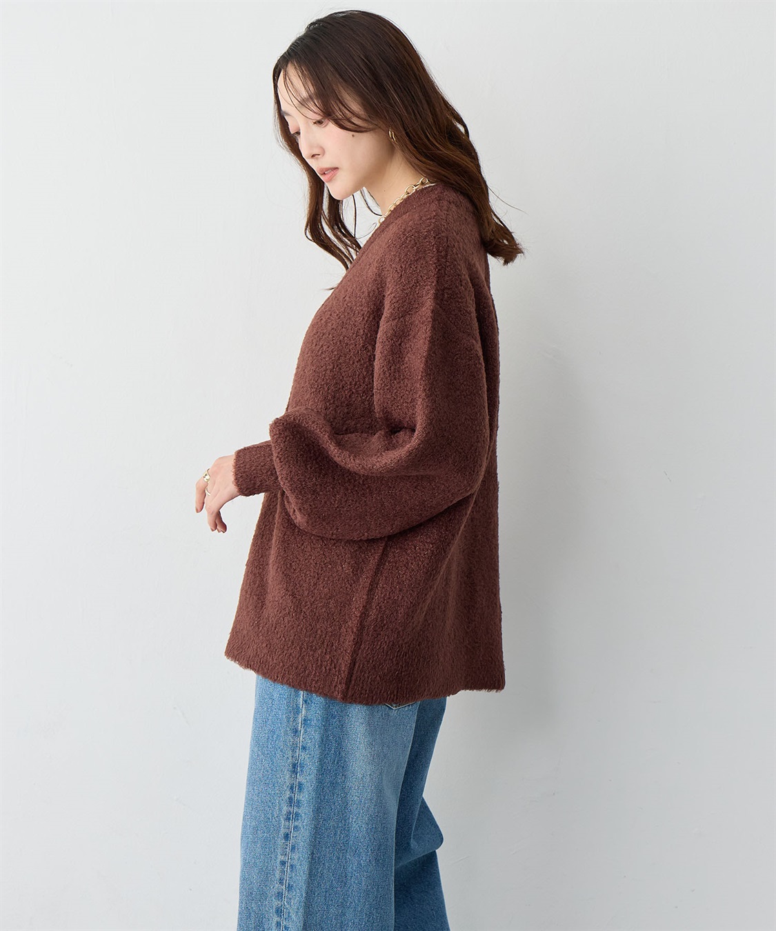 Life Style by cross marche 【anyfee/大きいサイズ】金ボタンブークレニットカーディガン_sub_5