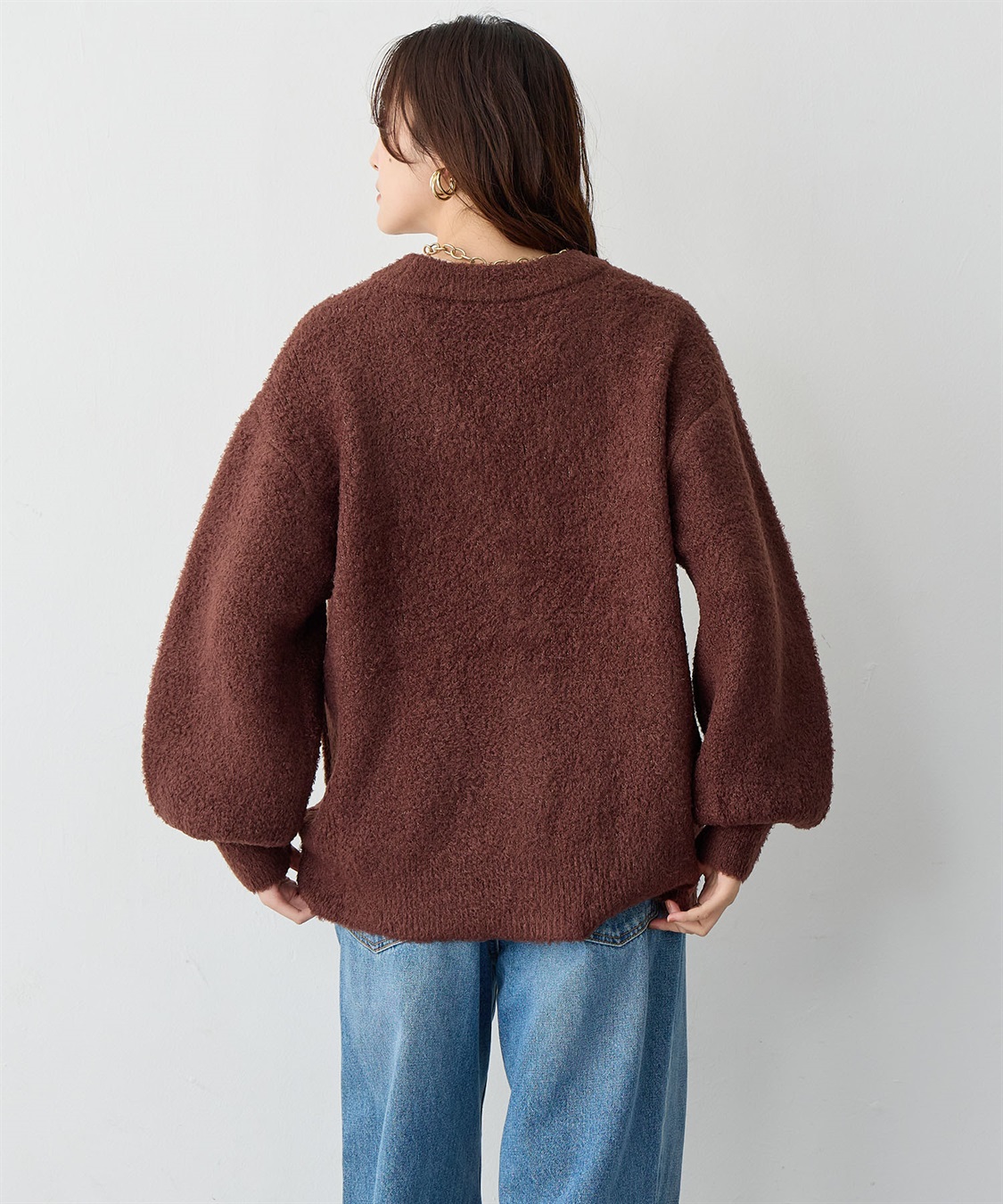 Life Style by cross marche 【anyfee/大きいサイズ】金ボタンブークレニットカーディガン_sub_6