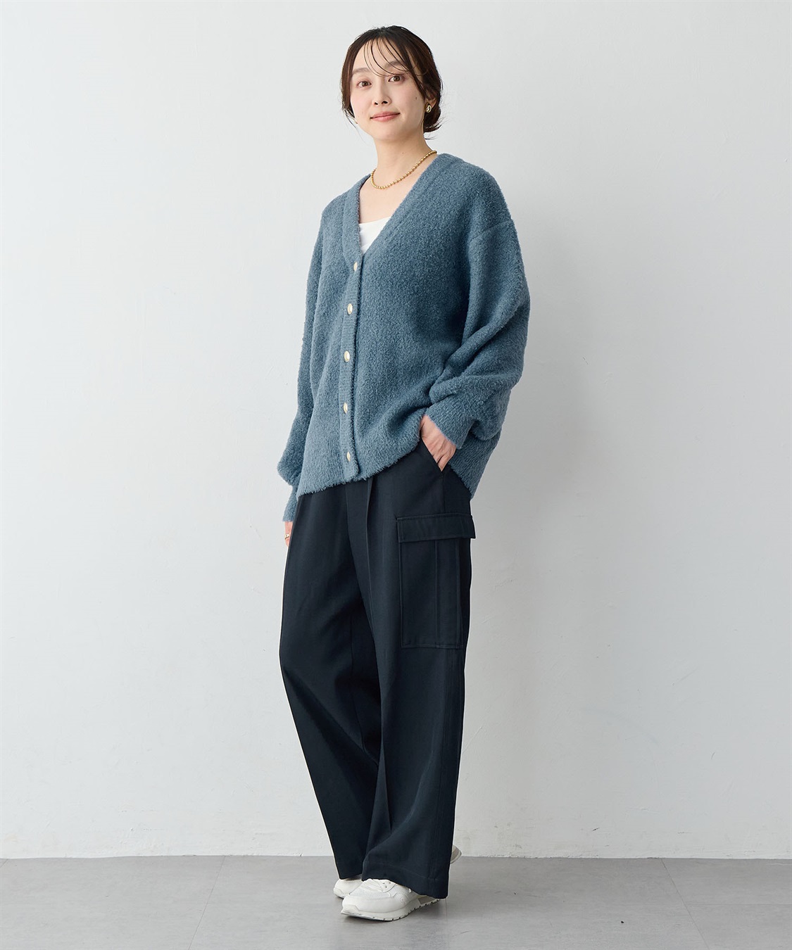 Life Style by cross marche 【anyfee/大きいサイズ】金ボタンブークレニットカーディガン_sub_14