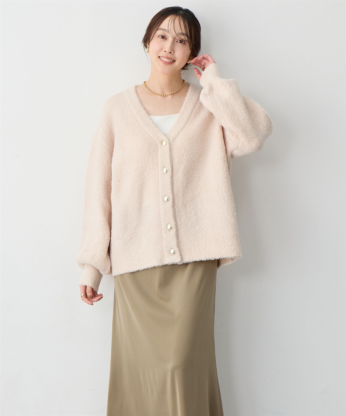 Life Style by cross marche 【anyfee/大きいサイズ】金ボタンブークレニットカーディガン_sub_16