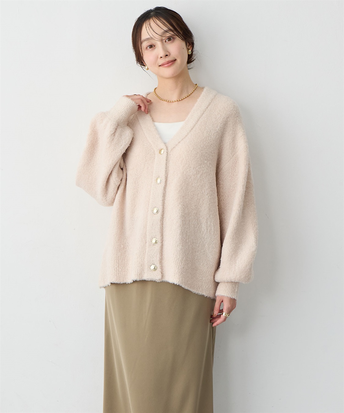 Life Style by cross marche 【anyfee/大きいサイズ】金ボタンブークレニットカーディガン_sub_18