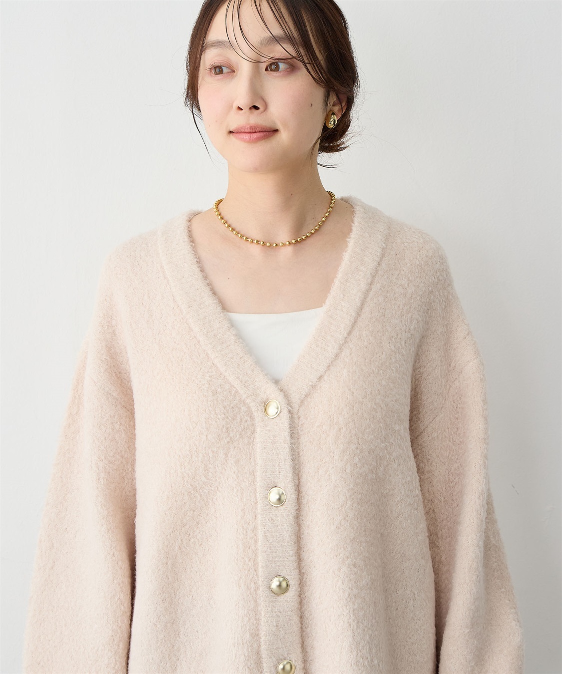 Life Style by cross marche 【anyfee/大きいサイズ】金ボタンブークレニットカーディガン_sub_21