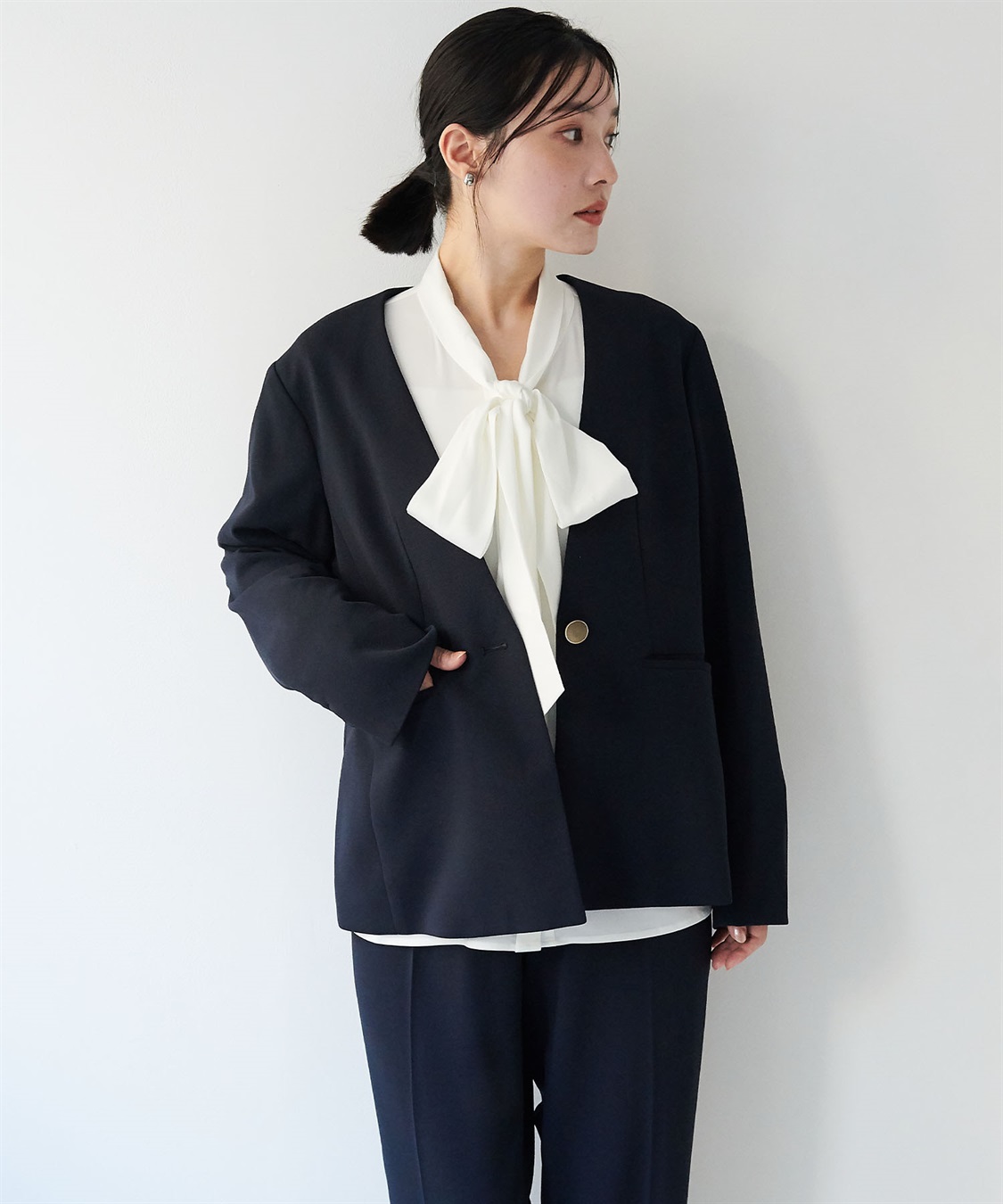 anyfee 【anyfee/大きいサイズ】ニットジョーゼットVネックノーカラージャケット《セレモニー/オケージョン》_sub_4