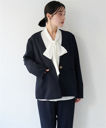 anyfee 【anyfee/大きいサイズ】ニットジョーゼットVネックノーカラージャケット《セレモニー/オケージョン》_subthumb_4