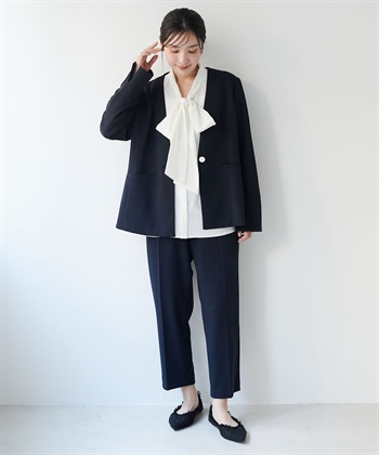 anyfee 【anyfee/大きいサイズ】ニットジョーゼットVネックノーカラージャケット《セレモニー/オケージョン》_subthumb_8