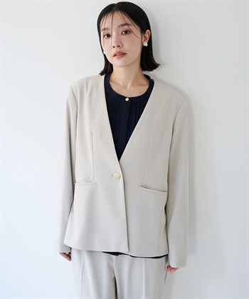 anyfee 【anyfee/大きいサイズ】ニットジョーゼットVネックノーカラージャケット《セレモニー/オケージョン》_subthumb_10