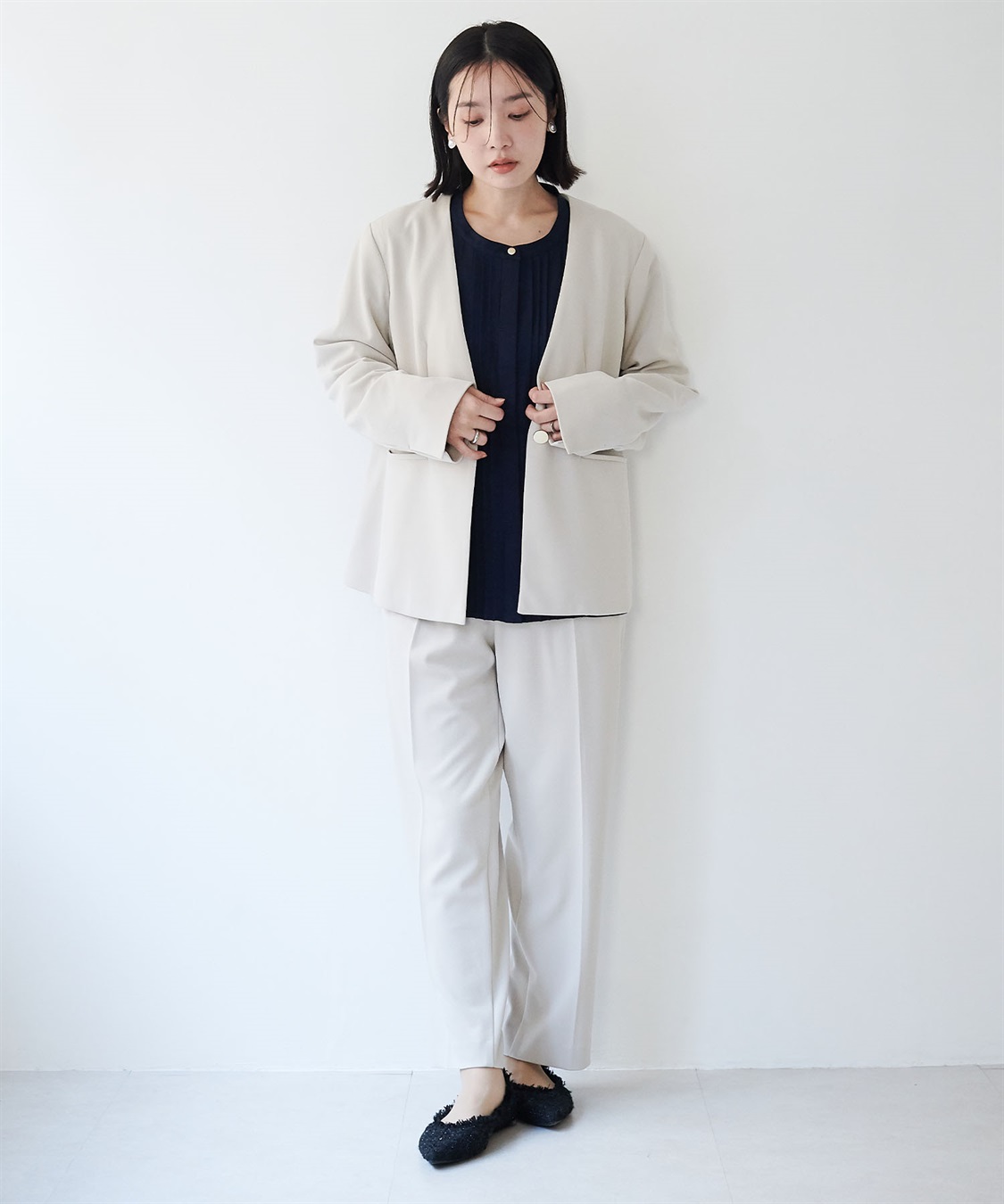 anyfee 【anyfee/大きいサイズ】ニットジョーゼットVネックノーカラージャケット《セレモニー/オケージョン》_sub_11