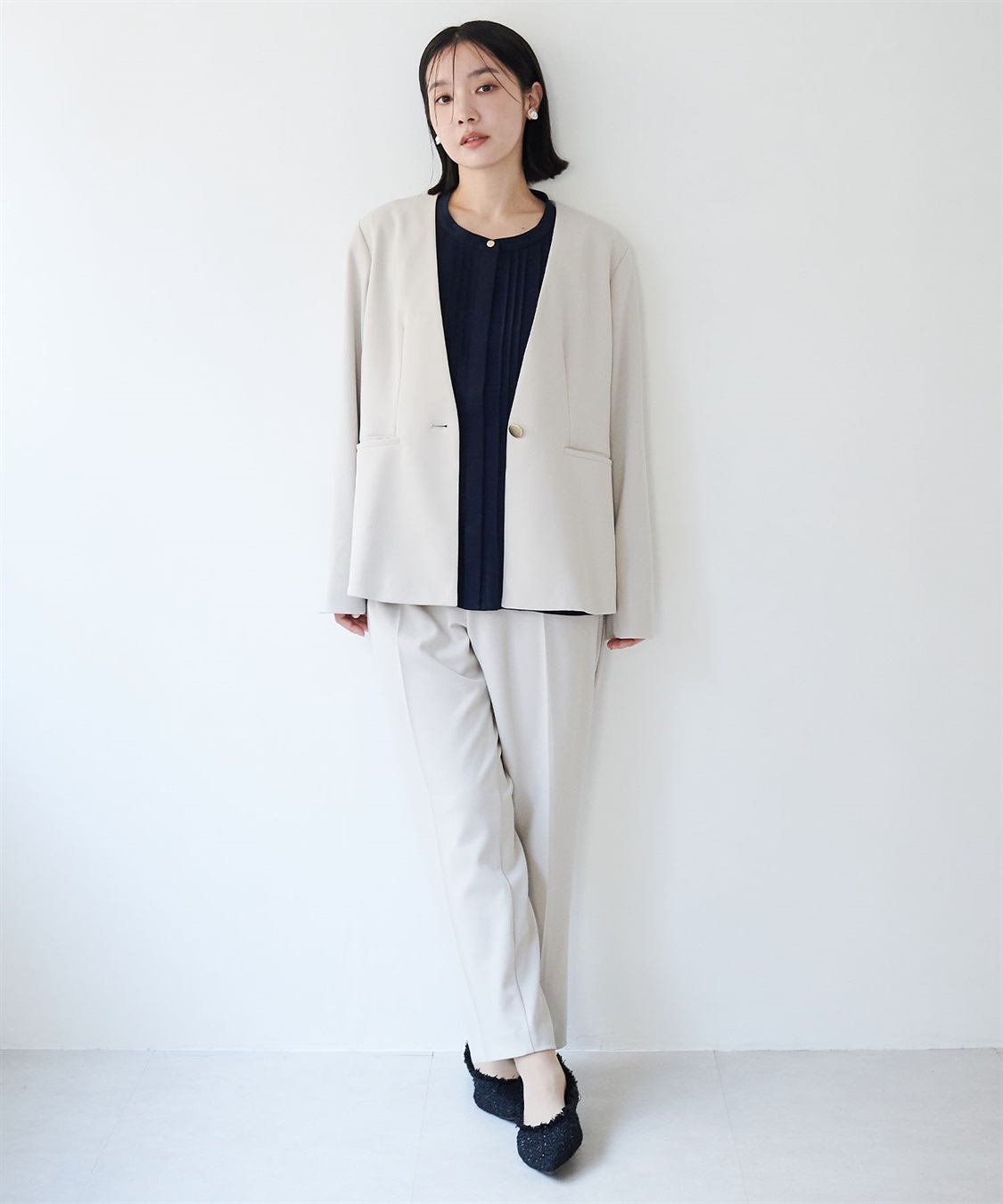 anyfee 【anyfee/大きいサイズ】ニットジョーゼットVネックノーカラージャケット《セレモニー/オケージョン》_sub_12