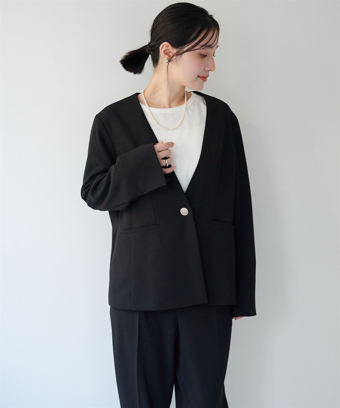 anyfee 【anyfee/大きいサイズ】ニットジョーゼットVネックノーカラージャケット《セレモニー/オケージョン》_sub_13