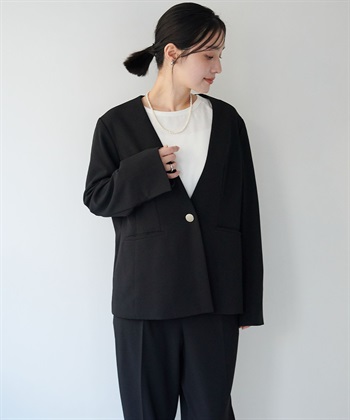 anyfee 【anyfee/大きいサイズ】ニットジョーゼットVネックノーカラージャケット《セレモニー/オケージョン》_subthumb_13