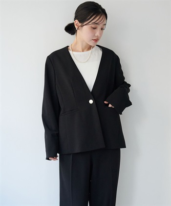 anyfee 【anyfee/大きいサイズ】ニットジョーゼットVネックノーカラージャケット《セレモニー/オケージョン》_subthumb_14