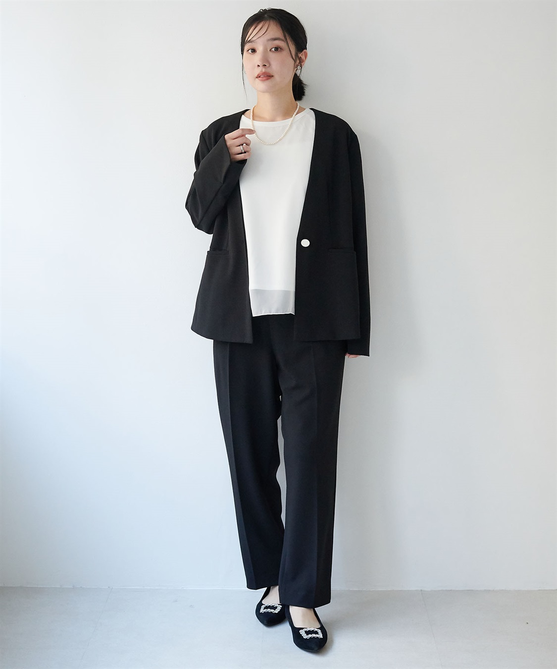 anyfee 【anyfee/大きいサイズ】ニットジョーゼットVネックノーカラージャケット《セレモニー/オケージョン》_sub_15