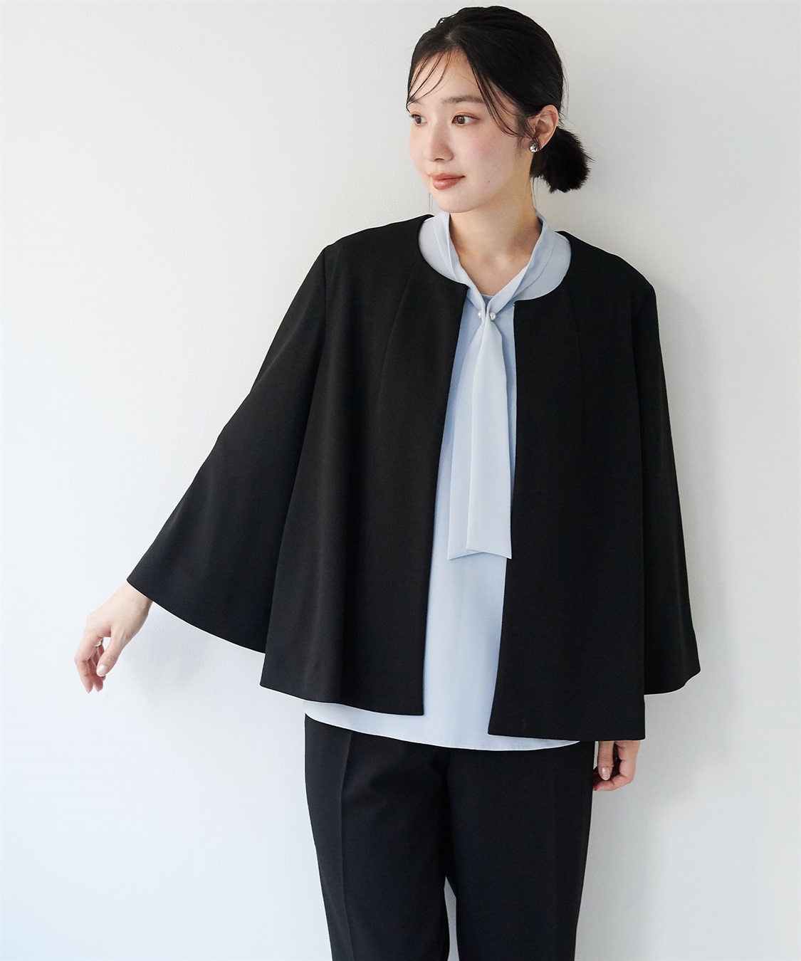 anyfee 【anyfee/大きいサイズ】ニットジョーゼットケープ風ジャケット《セレモニー/オケージョン》_sub_2