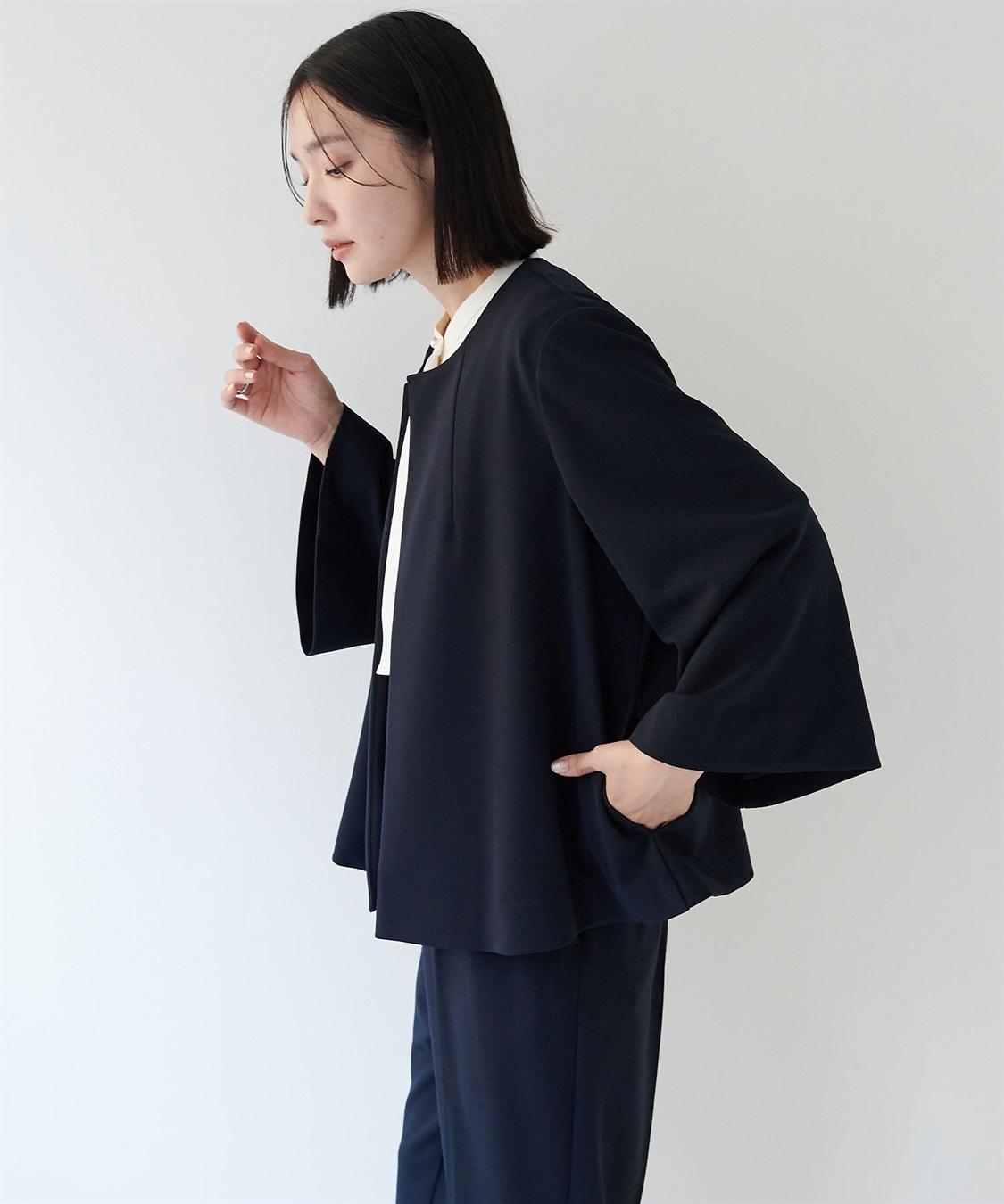 anyfee 【anyfee/大きいサイズ】ニットジョーゼットケープ風ジャケット《セレモニー/オケージョン》_sub_5