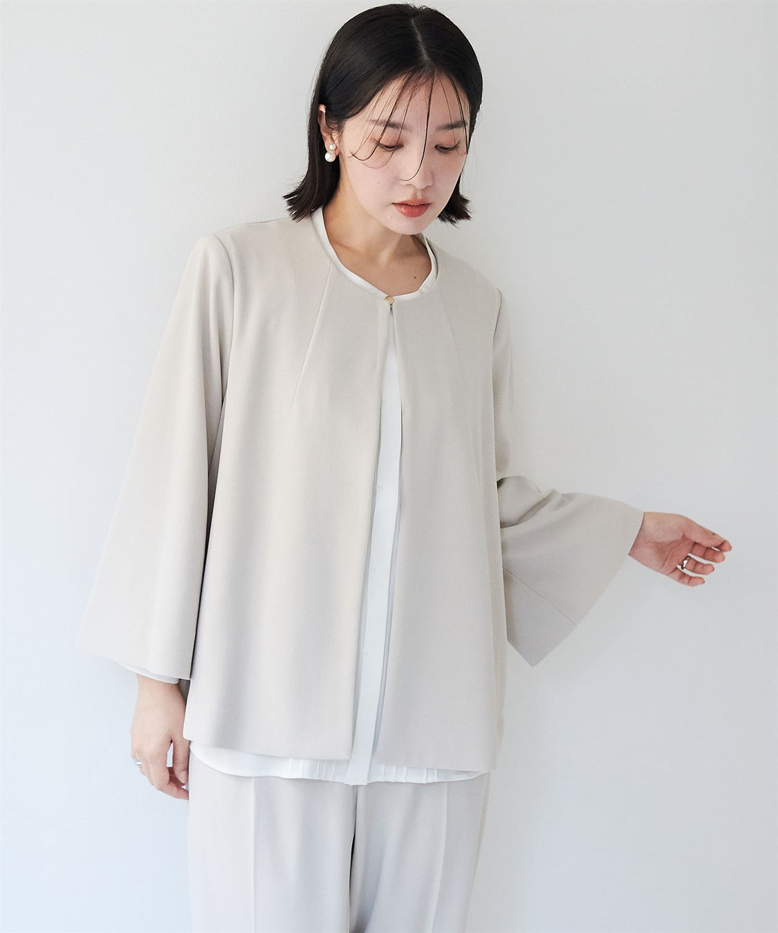 anyfee 【anyfee/大きいサイズ】ニットジョーゼットケープ風ジャケット《セレモニー/オケージョン》_sub_10