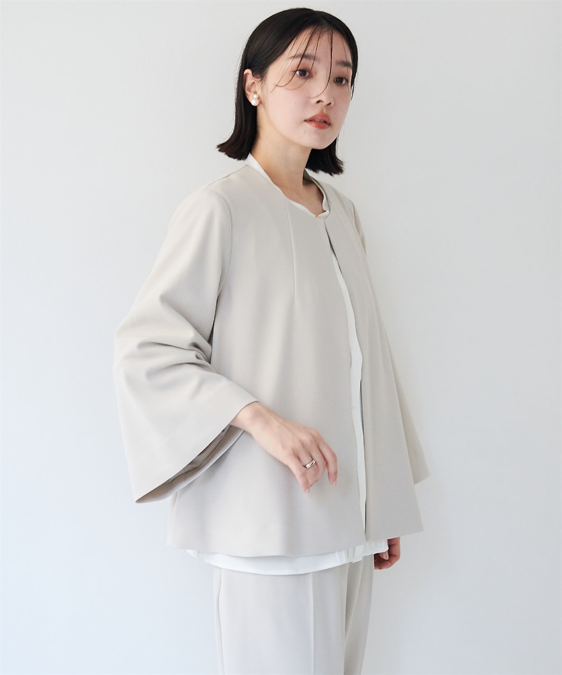 anyfee 【anyfee/大きいサイズ】ニットジョーゼットケープ風ジャケット《セレモニー/オケージョン》_sub_11