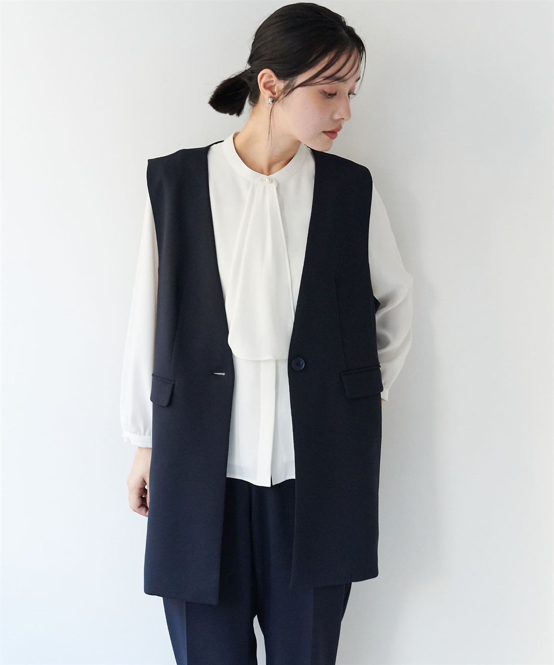 anyfee 【anyfee/大きいサイズ】ニットジョーゼットロングジレ《セレモニー/オケージョン》_sub_2