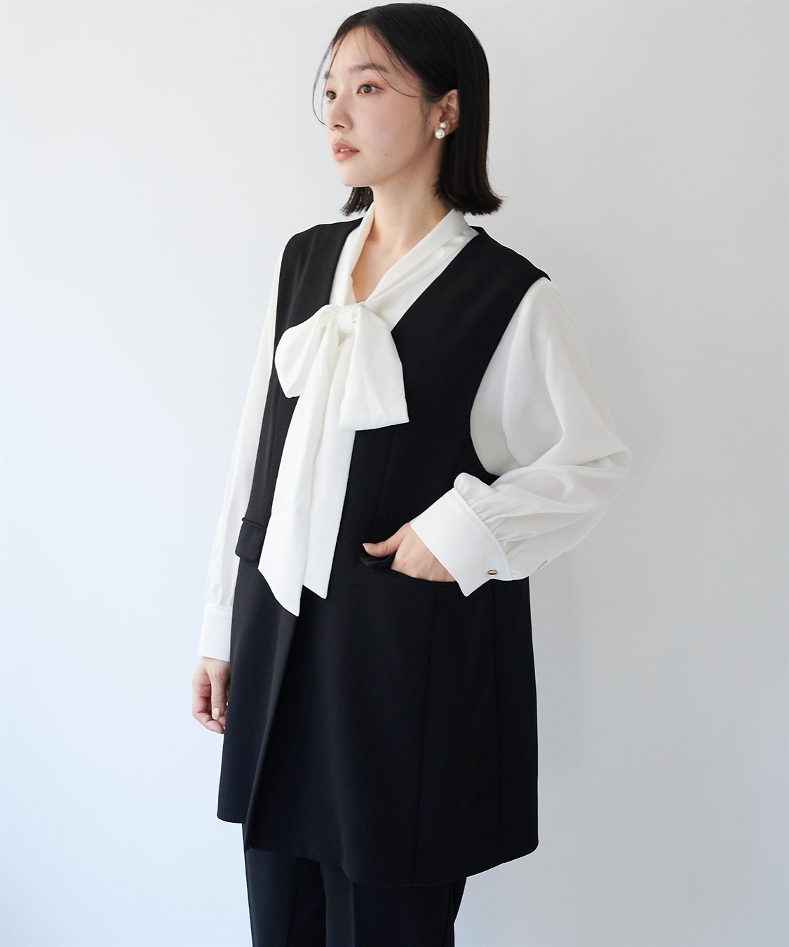 anyfee 【anyfee/大きいサイズ】ニットジョーゼットロングジレ《セレモニー/オケージョン》_sub_4