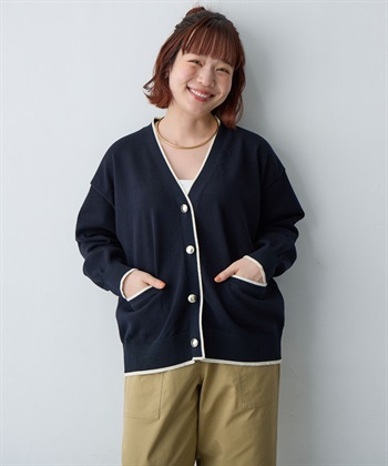 Life Style by cross marche 【anyfee/大きいサイズ】スウェットライク配色ラインカーディガン_subthumb_1