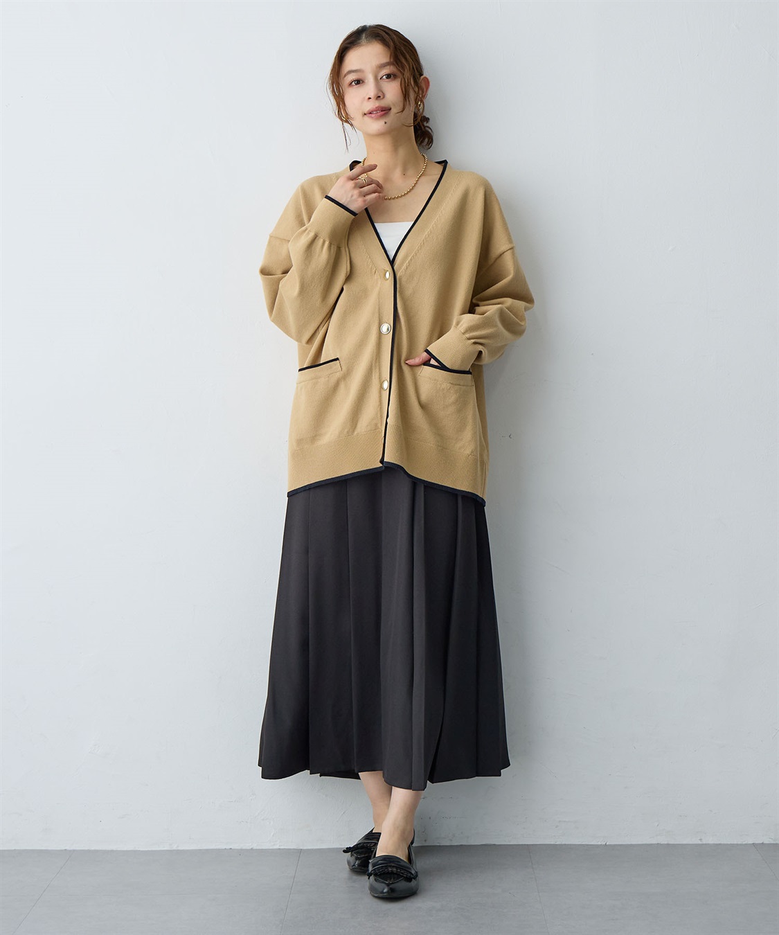 Life Style by cross marche 【anyfee/大きいサイズ】スウェットライク配色ラインカーディガン_sub_2