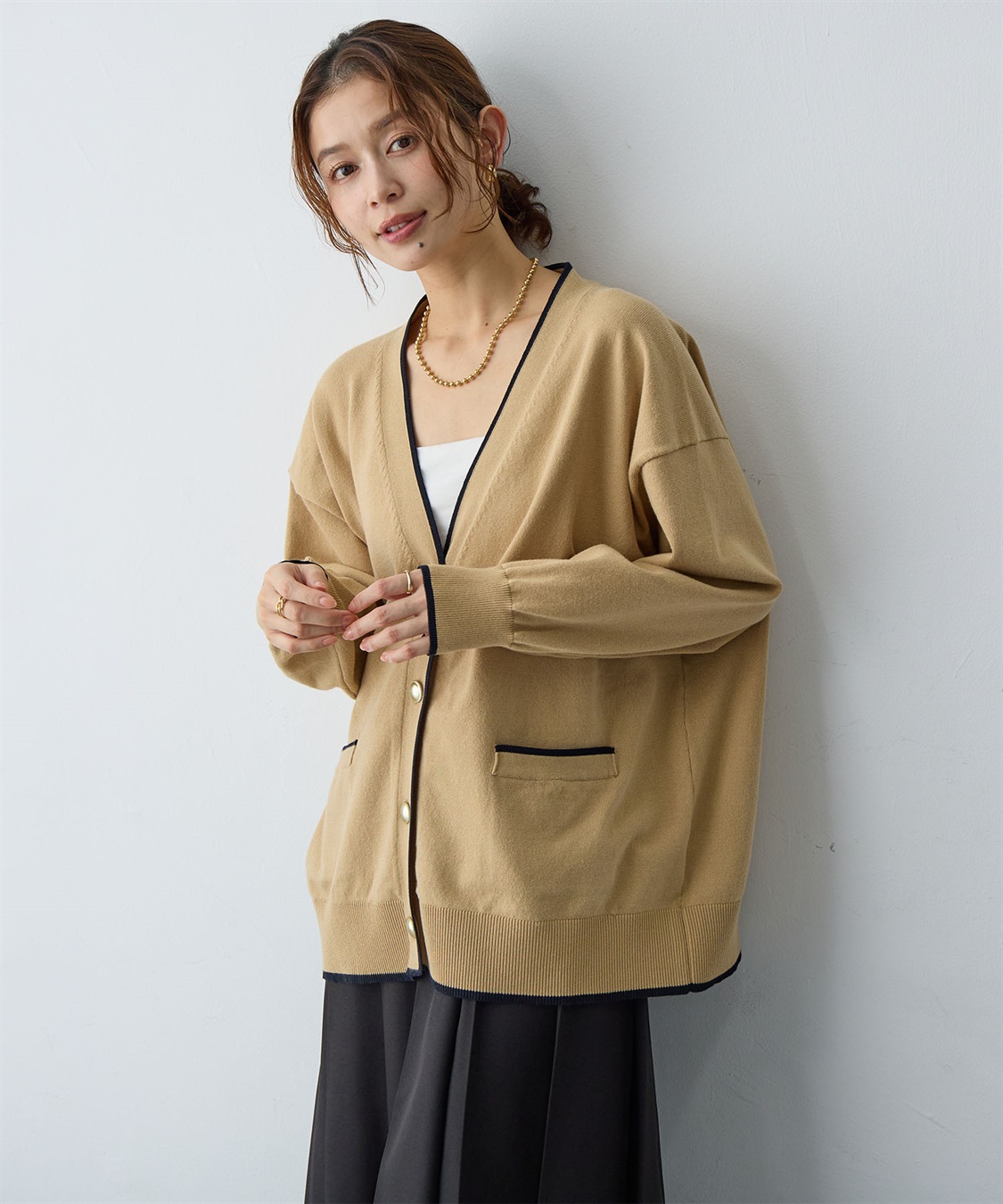 Life Style by cross marche 【anyfee/大きいサイズ】スウェットライク配色ラインカーディガン_sub_4