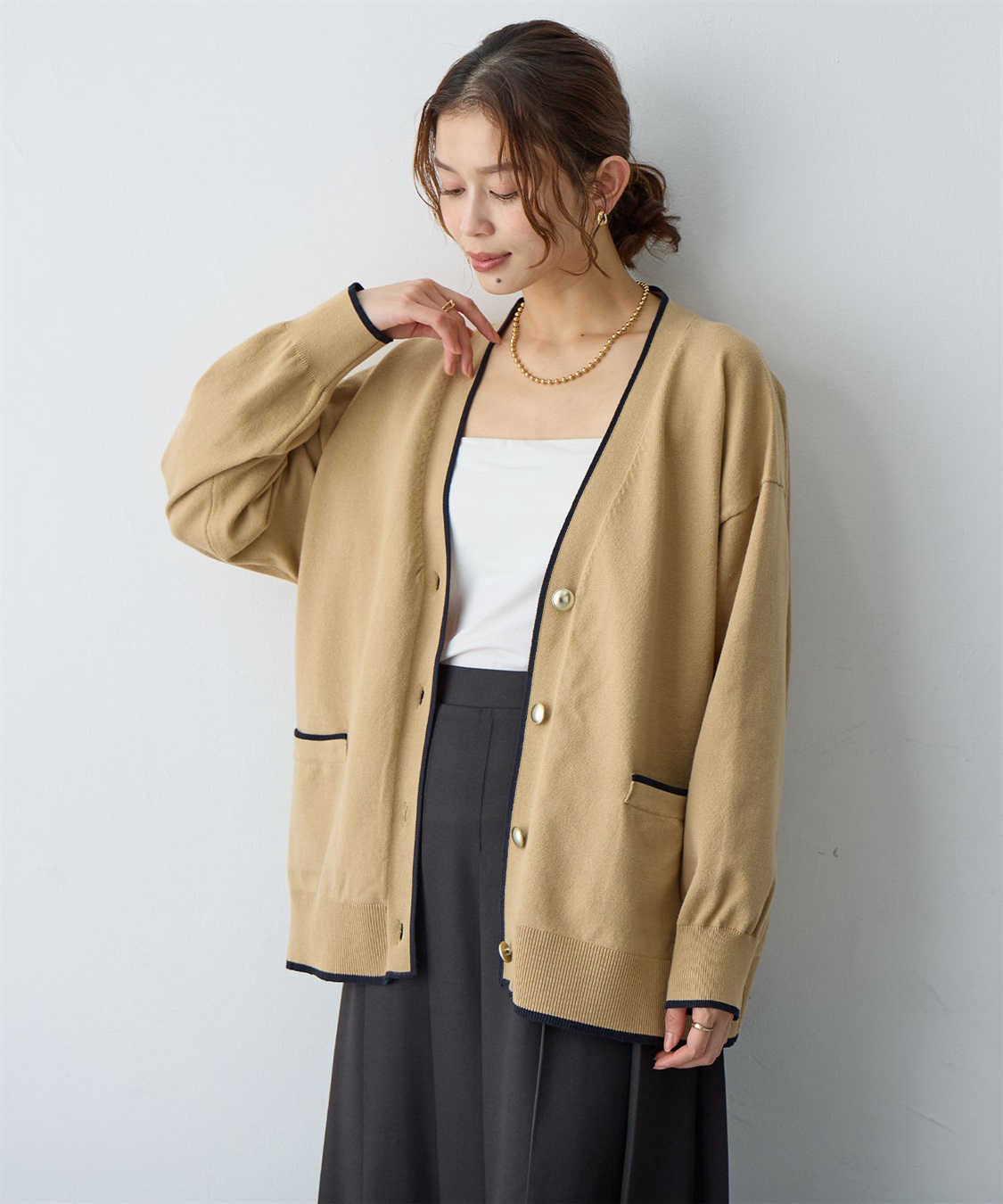 Life Style by cross marche 【anyfee/大きいサイズ】スウェットライク配色ラインカーディガン_sub_5